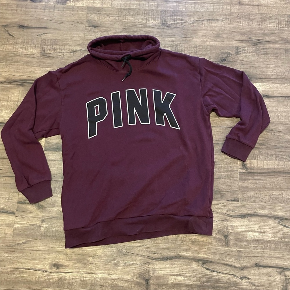 PINK Victoria’s Secret Hoodie Women’s Small Maroon Logo Sweatshirt Cozy Pullover